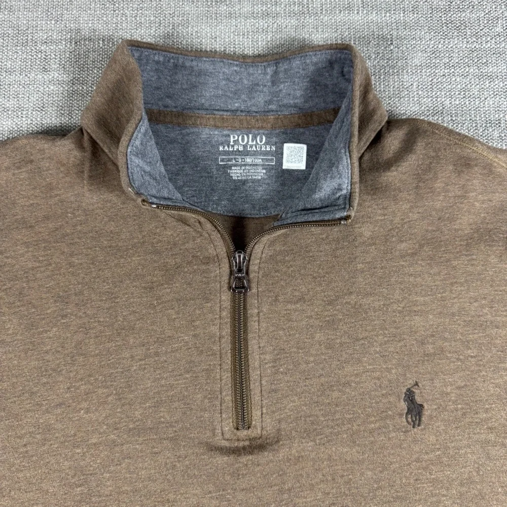 Polo Ralph Lauren Luxury Jersey Quarter Zip Pullover Brown Large